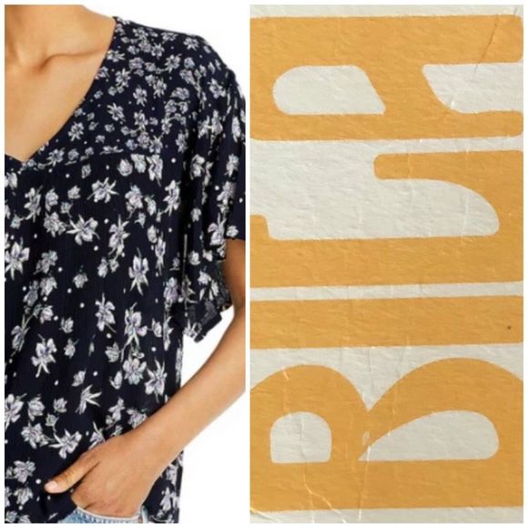 BILA Blouse Sz M Floral V-Neck Flutter Sleeves - Picture 1 of 12